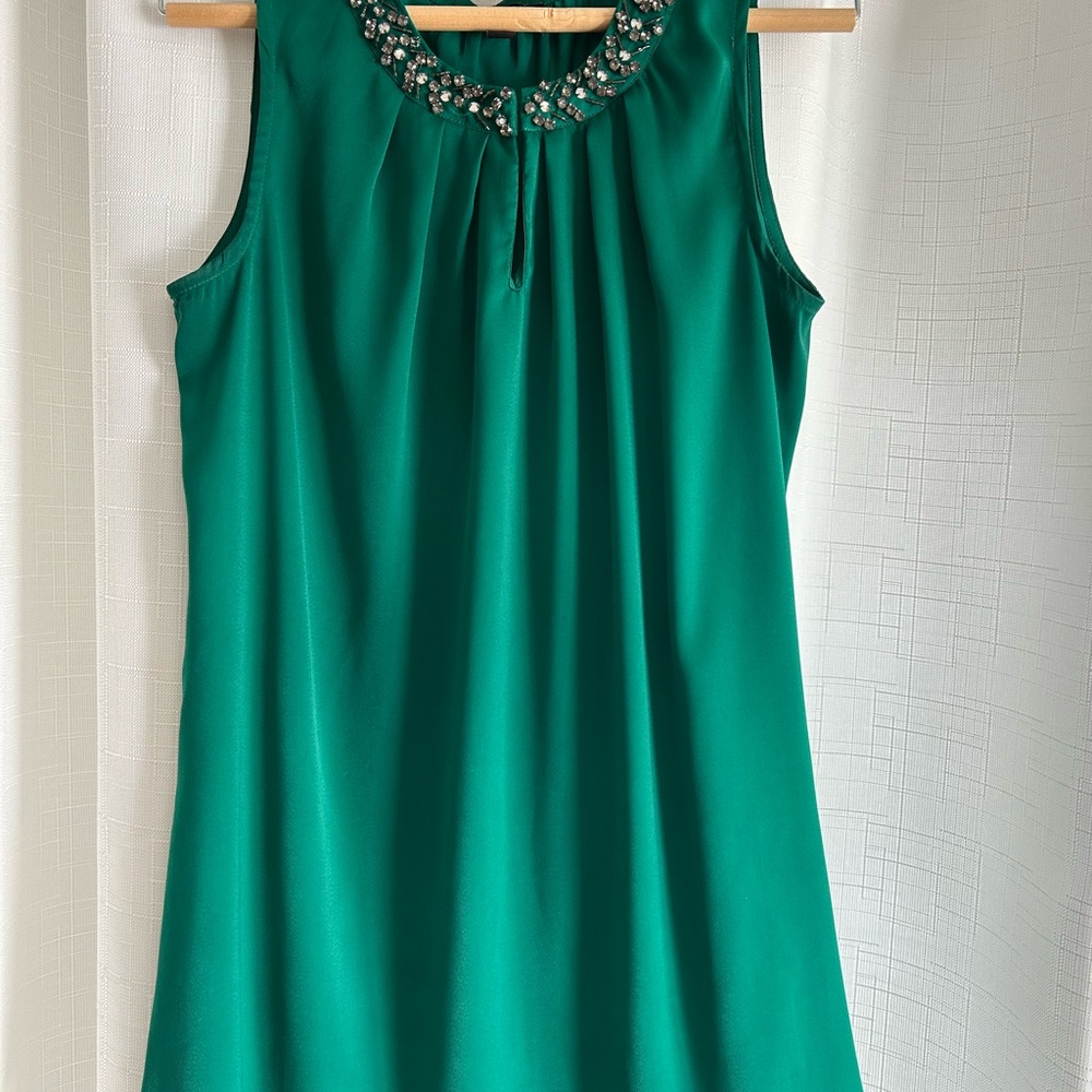 Jacob Green Sleeveless Top with Embellished Neckline